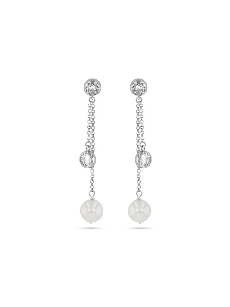 Cheté Sterling Silver Freshwater Pearl & Cubic Zirconia Double Drop Earrings