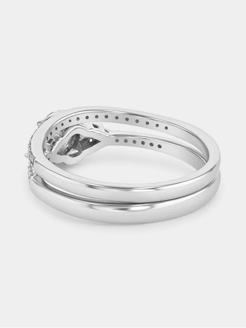Sterling Silver 0.3ct Lab Grown Diamond Round Halo Trio Embrace Twinset Ring
