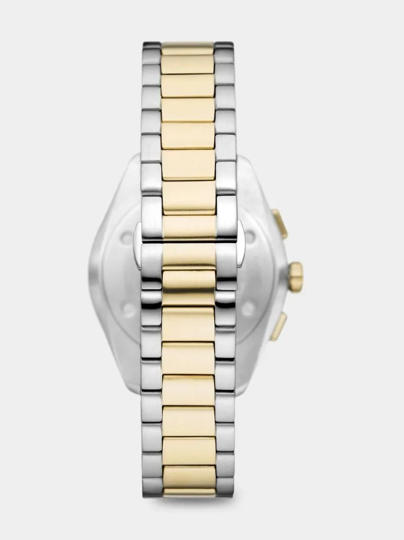 Emporio Armani Eggshell Dial Silver & Gold Plated Chronograph Bracelet Watch