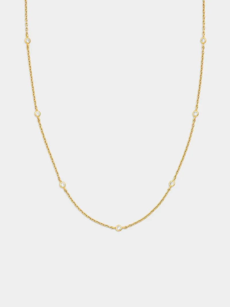 Gold Plated Sterling Silver Cubic Zirconia Station Chain