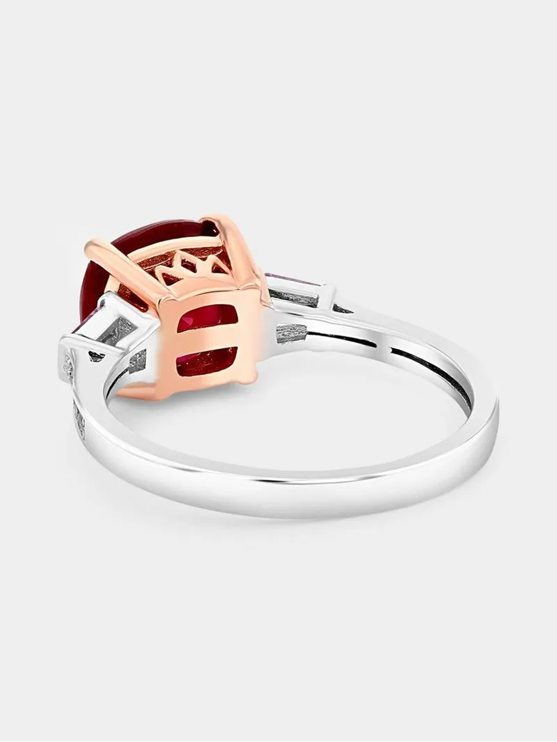 White & Rose Gold Lab Grown Ruby & Pink Sapphire Women’s Cushion Ring