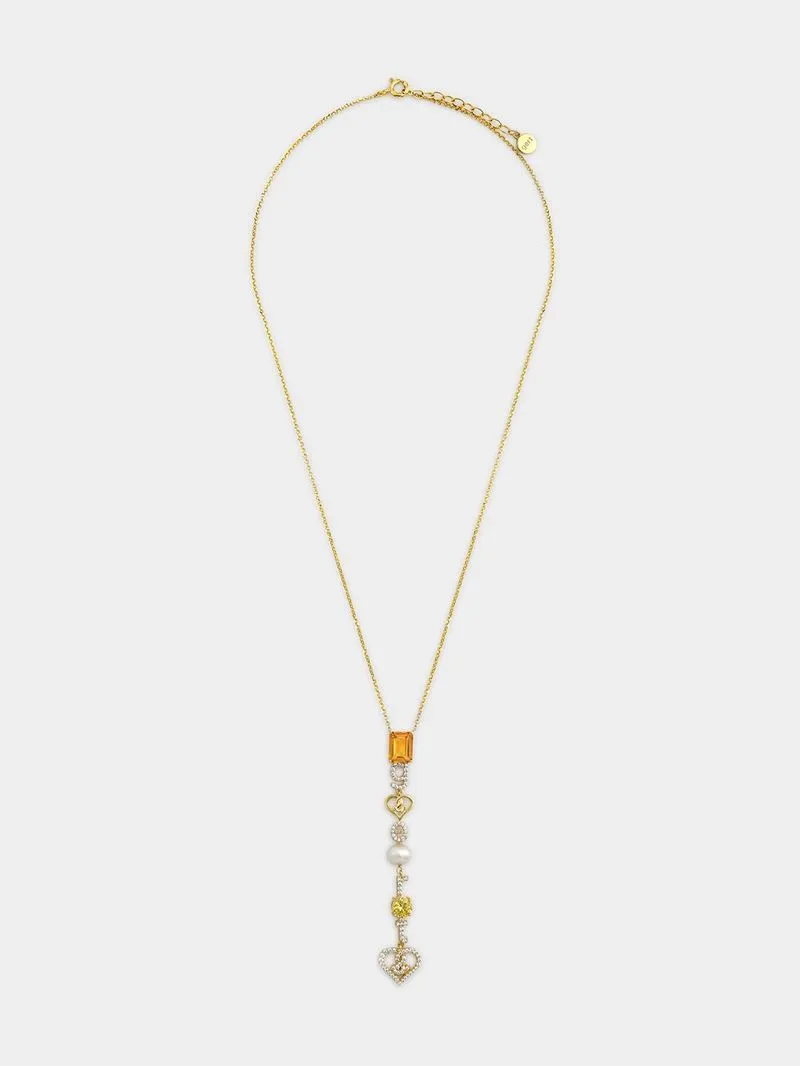 Gert Johan Coetzee Gold-tone Sterling Silver Cognac Cubic Zirconia & Pearl Love Generation Initial Necklace