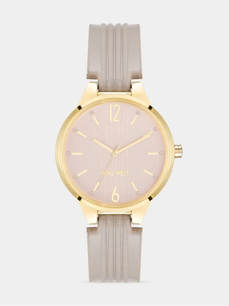 Nine West Women's Gold Plated & Blush Round Vegan Leather Watch
