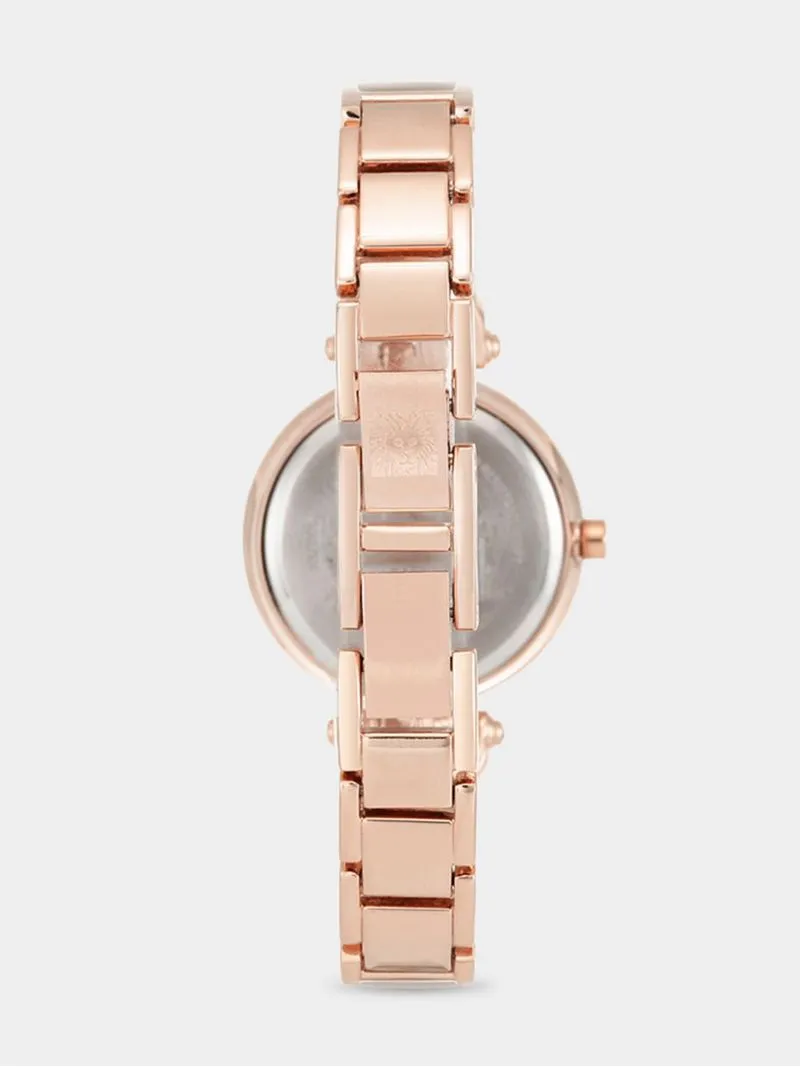 Anne Klein Genuine Diamond Accented Rose Tone Bangle Watch