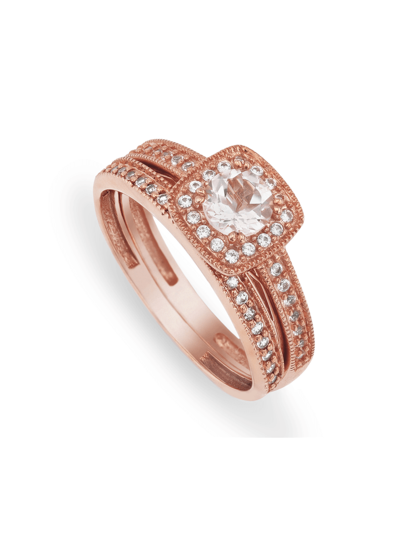 9ct Rose Gold Morganite & Diamond Wedding Set