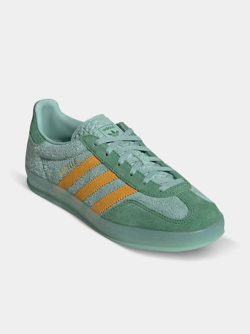 adidas Originals Women's Gazelle Indoor Hazy-Green/Yellow Sneaker