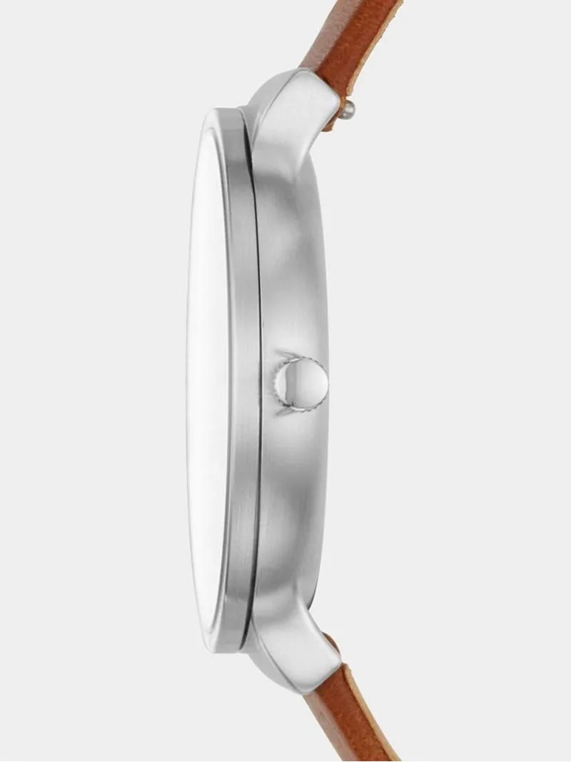 Skagen Women's Ancher Silver Plated Titanium & Brown Leather Watch