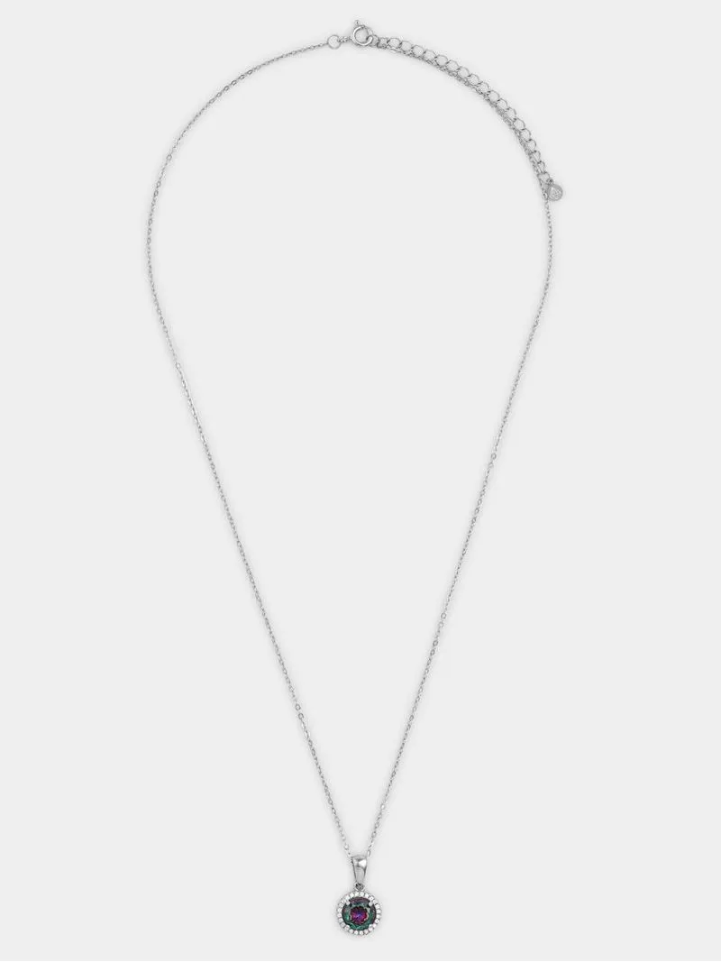 Sterling Silver Mystical Topaz & Cubic Zirconia Round Halo Pendant