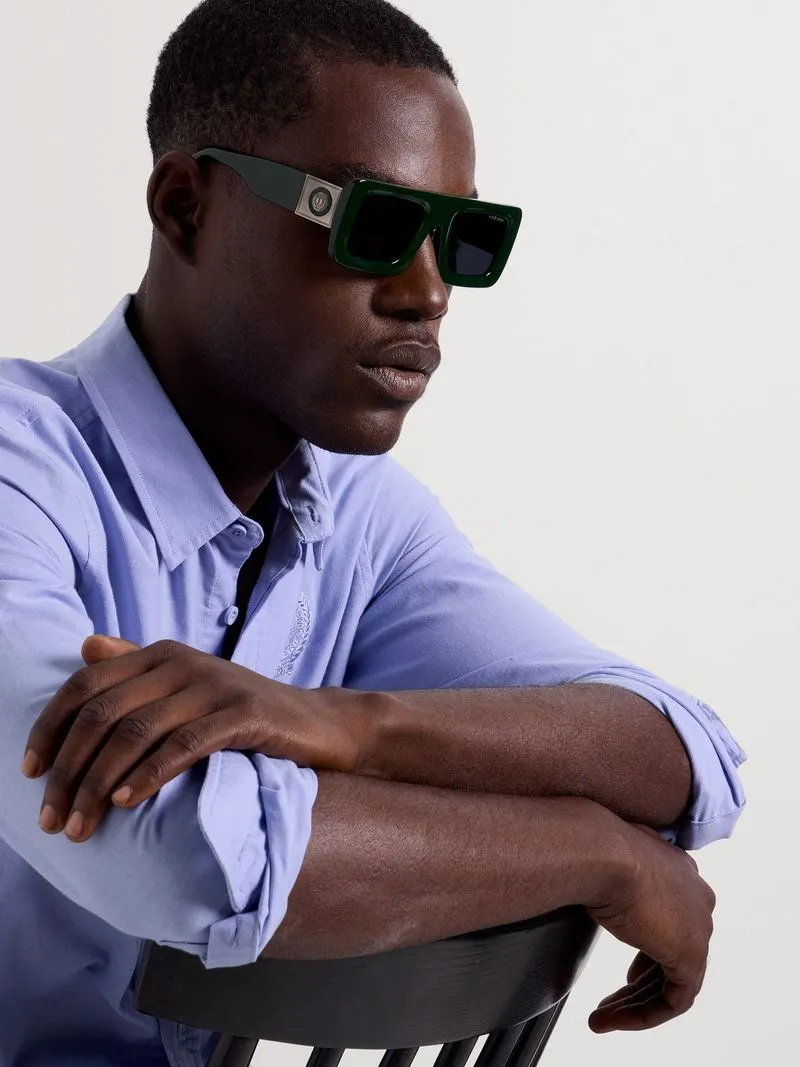 Fabiani Men's Green/Gunmetal Rectangle Wayfarer Sunglasses