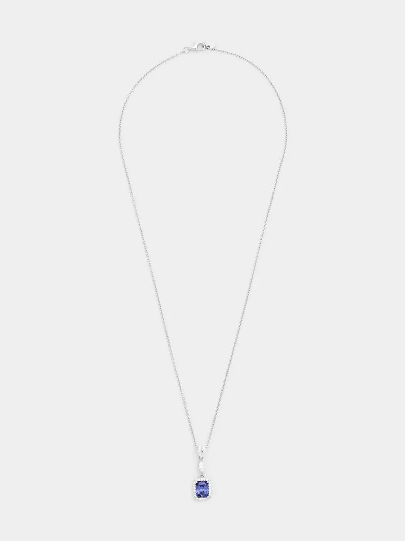 Sterling Silver Tanzanite Blue Cubic Zirconia Emerald Halo Pendant