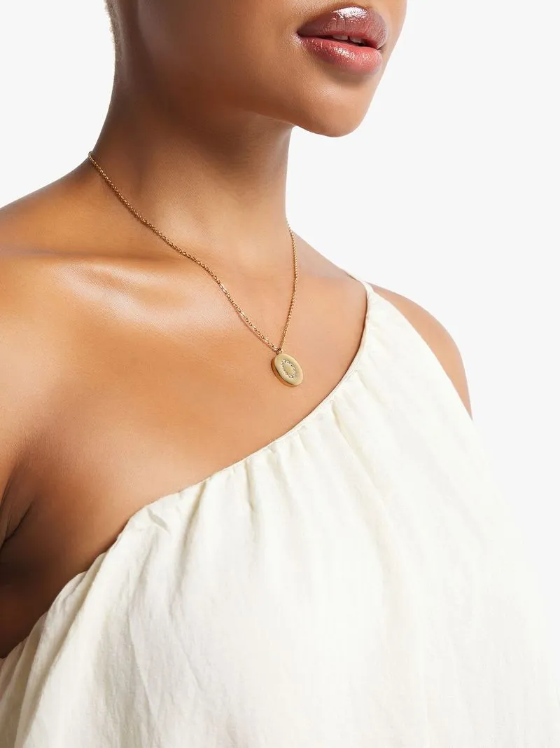 18ct Gold Plated Waterproof Stainless Steel CZ O Initial on Disk Pendant