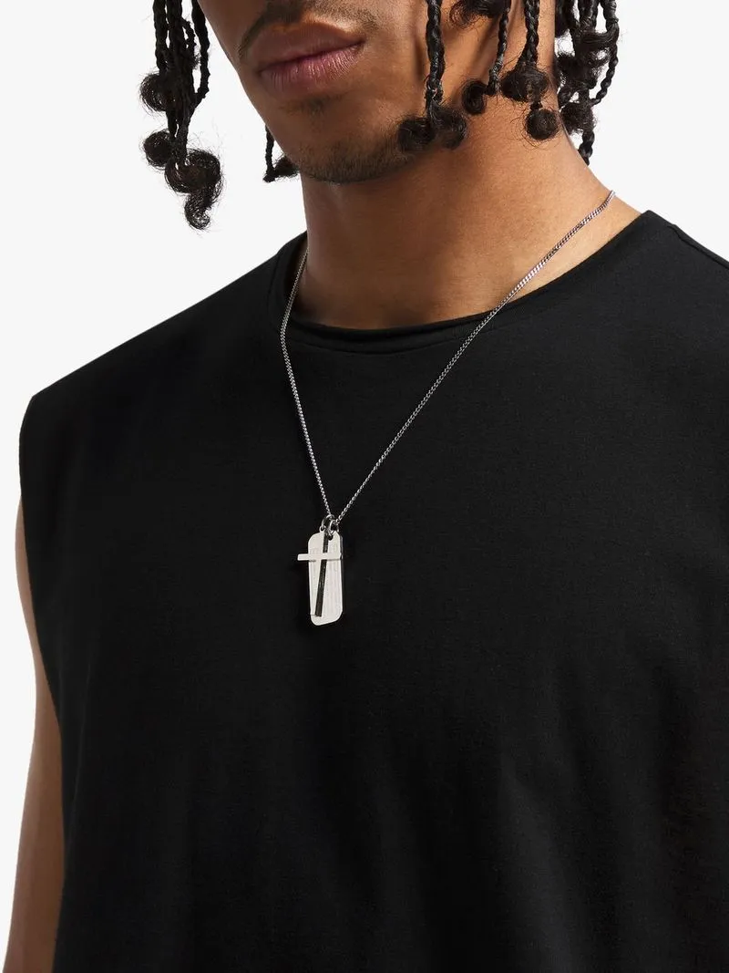 Rhodium Plated Stainless Steel Cross & Prayer Dogtag Pendant on Chain