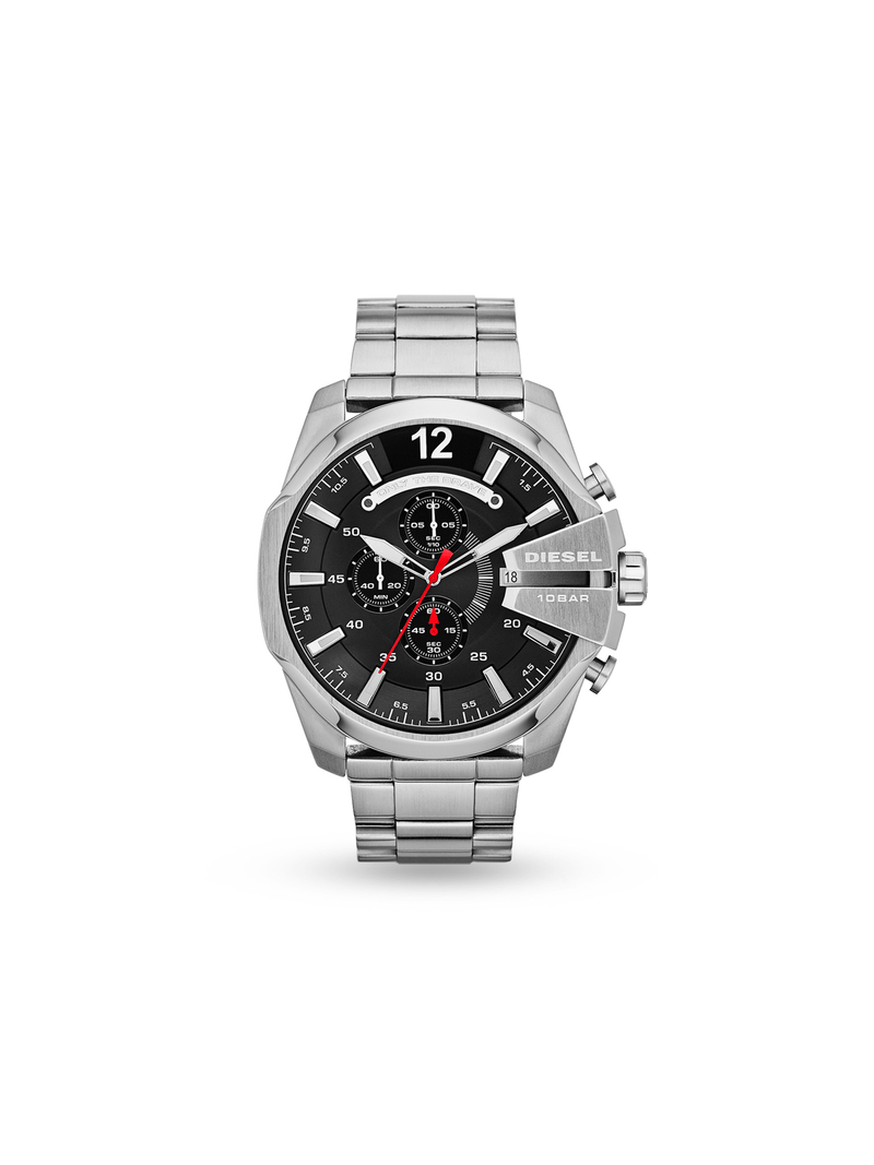 Diesel Men's Mega Chief Black Dial & Silver Tone Chronograph Watch