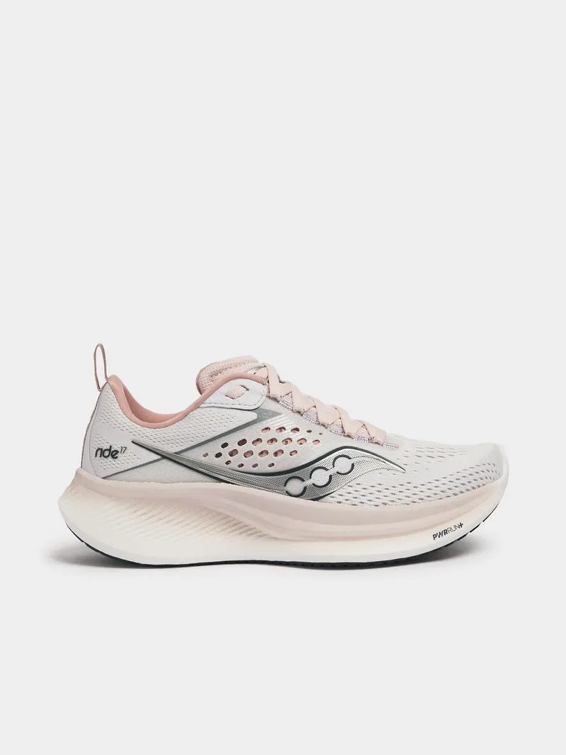 Womens Saucony Ride 17 White/Lotus Running Shoes