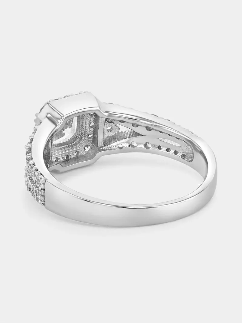 Cheté Sterling Silver Cubic Zirconia Princess Halo Ring
