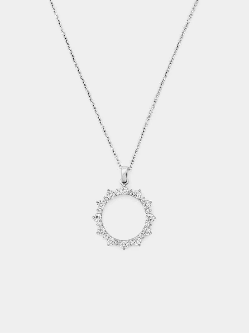 Sterling Silver Diamond & Created White Sapphire Circle Pendant