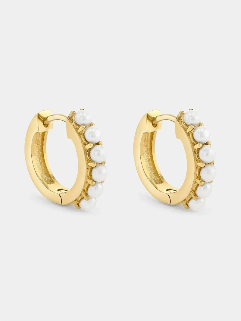 18ct Yellow Gold Plated Shell Pearl Huggie Earrings