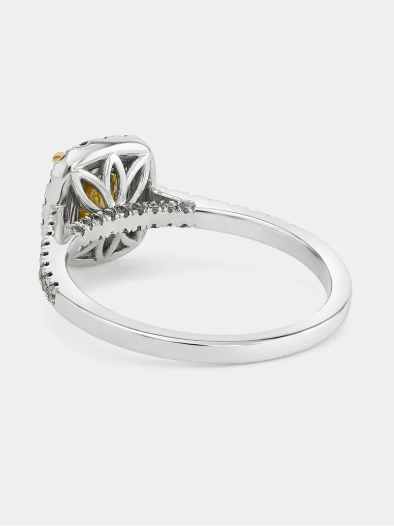 White Gold 1ct Yellow Lab Grown Diamond Women’s Cushion Halo Ring