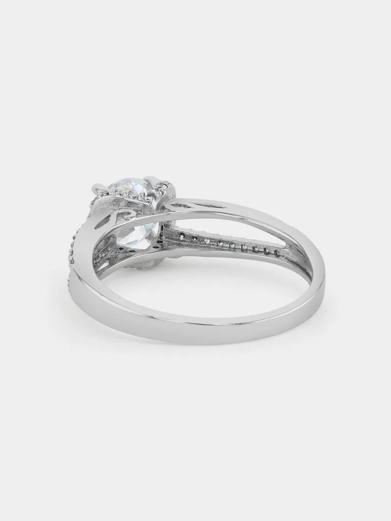 Sterling Silver Cubic Zirconia Solitaire Embraced Ring
