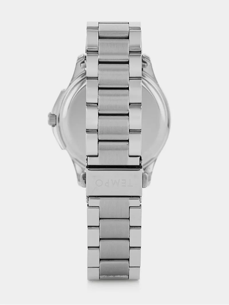 Tempo Men’s Silver Plated Silver & Black Multifunction Dial Bracelet Watch