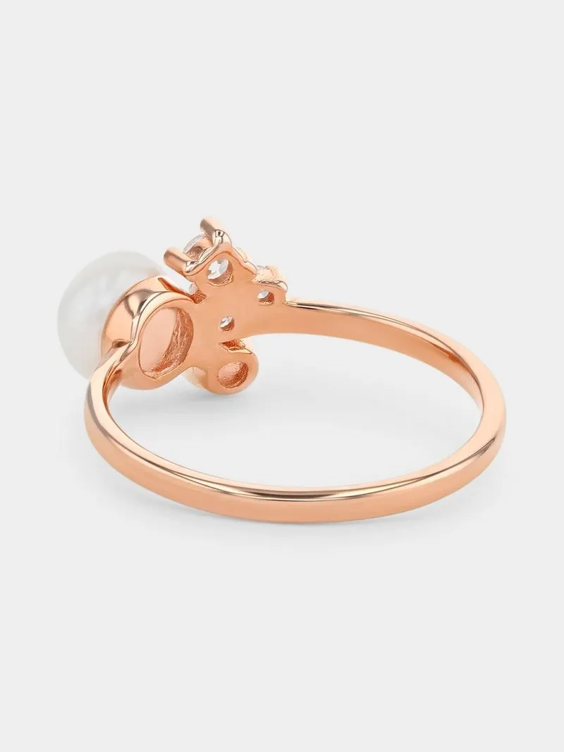 Rose Gold Plated Sterling Silver Shell Pearl & Cubic Zirconia Ring