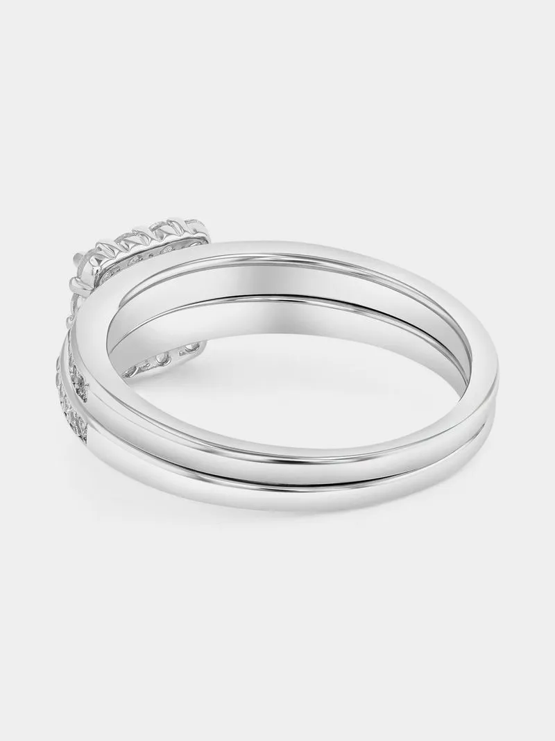 Sterling Silver Diamond & Created Sapphire Cushion Halo Twinset