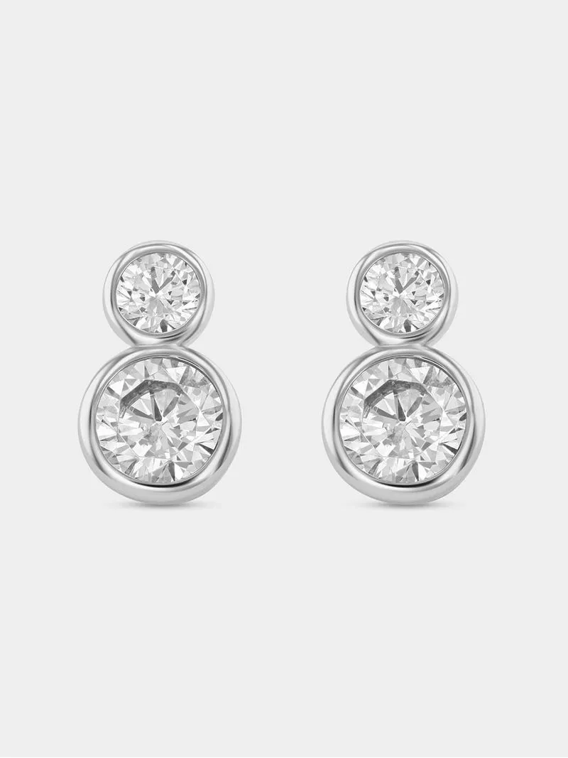 Sterling Silver Cubic Zirconia Double Bezel Stud Earrings