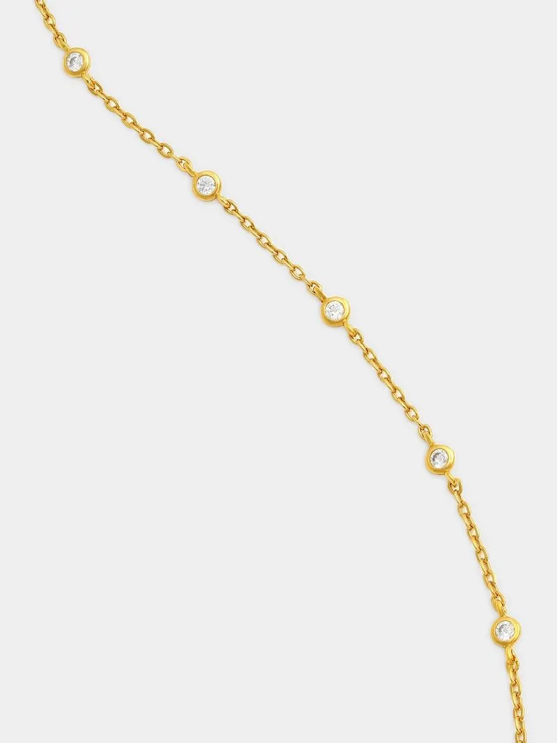 Gold Plated Sterling Silver Cubic Zirconia Station Bracelet