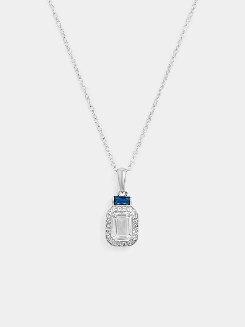 Blue & White Sapphire in Sterling Silver Pendant