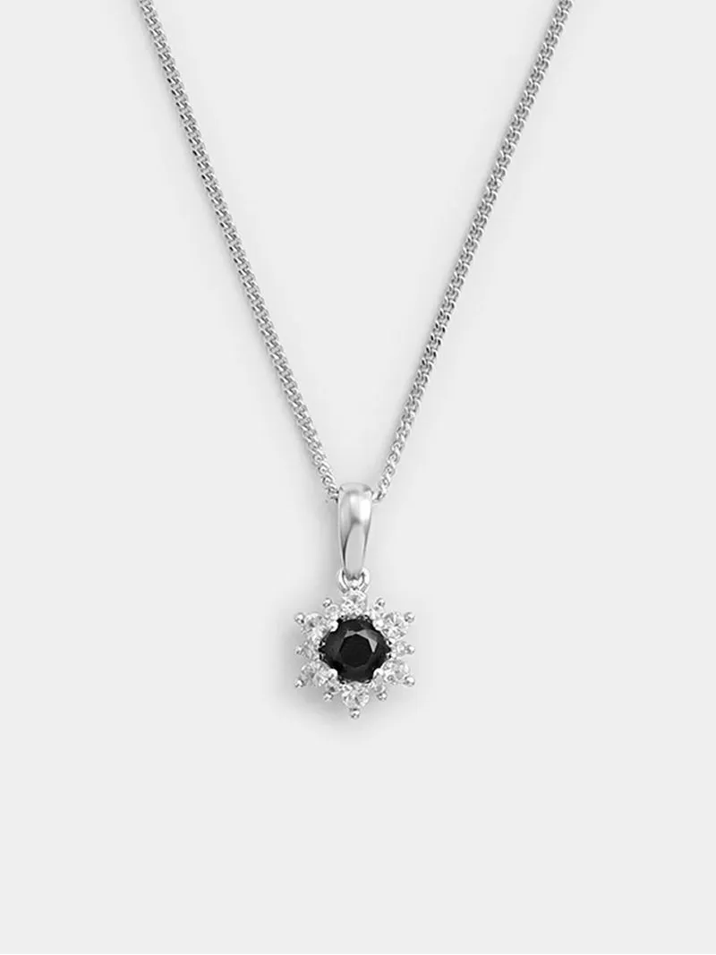 Sterling Silver Diamond & Black Sapphire Starburst Pendant