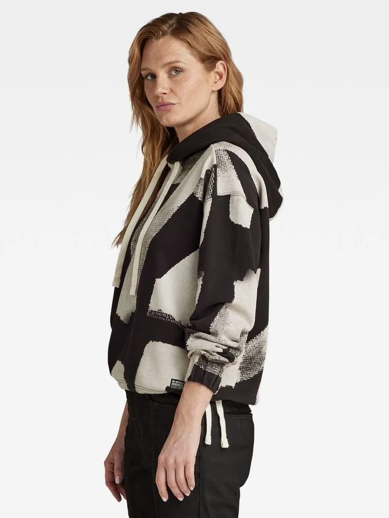 G-Star Women's Calligraphy Allover Loose Dark Black Raw Paint Hooded Sweater