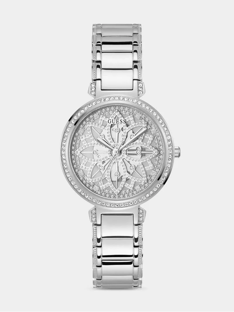 Guess Lily Silver Plated Flower Dial Bracelet Watch