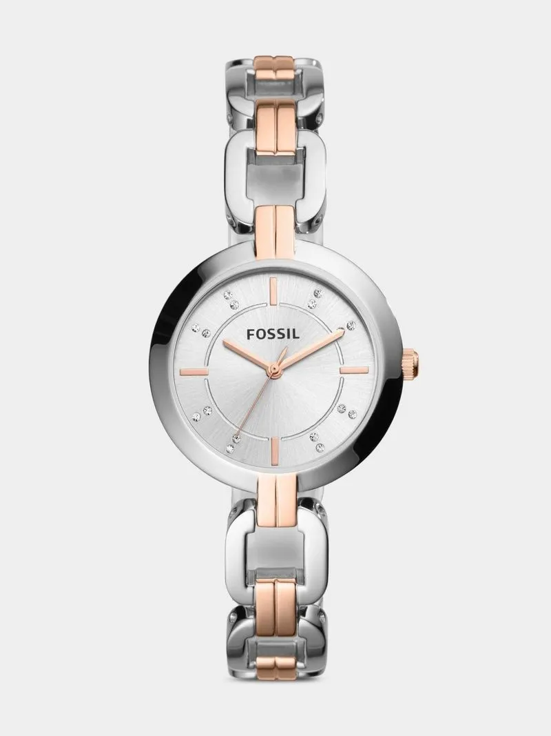 Fossil Kerrigan Silver & Rose Plated Stainless Steel Bracelet Watch