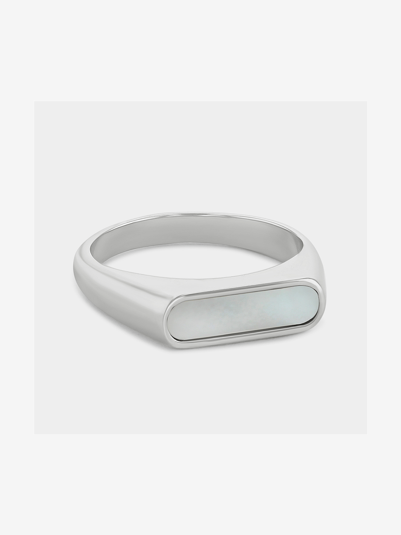 Stainless Steel Mother Of Pearl Men’s Rectangle Skinny Ring