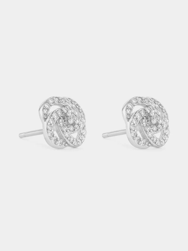 Sterling Silver Cubic Zirconia Swirl Flower Stud Earrings