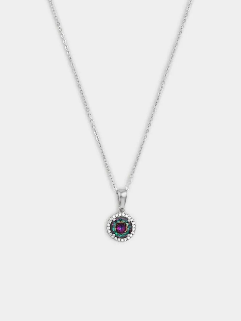 Sterling Silver Mystical Topaz & Cubic Zirconia Round Halo Pendant