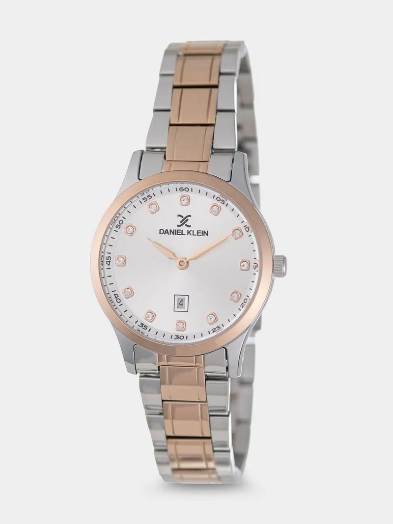 Daniel Klein Rose Plated Silver Tone Dial Two-Tone Bracelet Watch