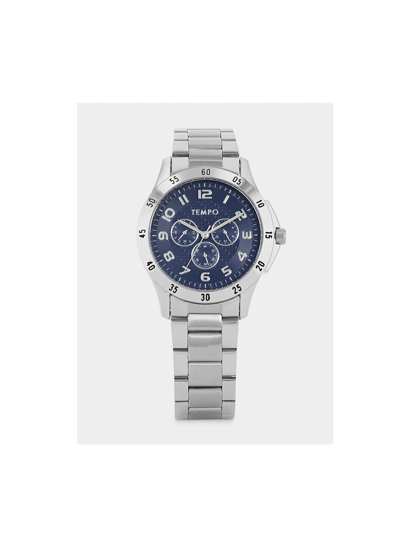 Tempo Men’s Silver Plated Blue Multifunction Dial Bracelet Watch