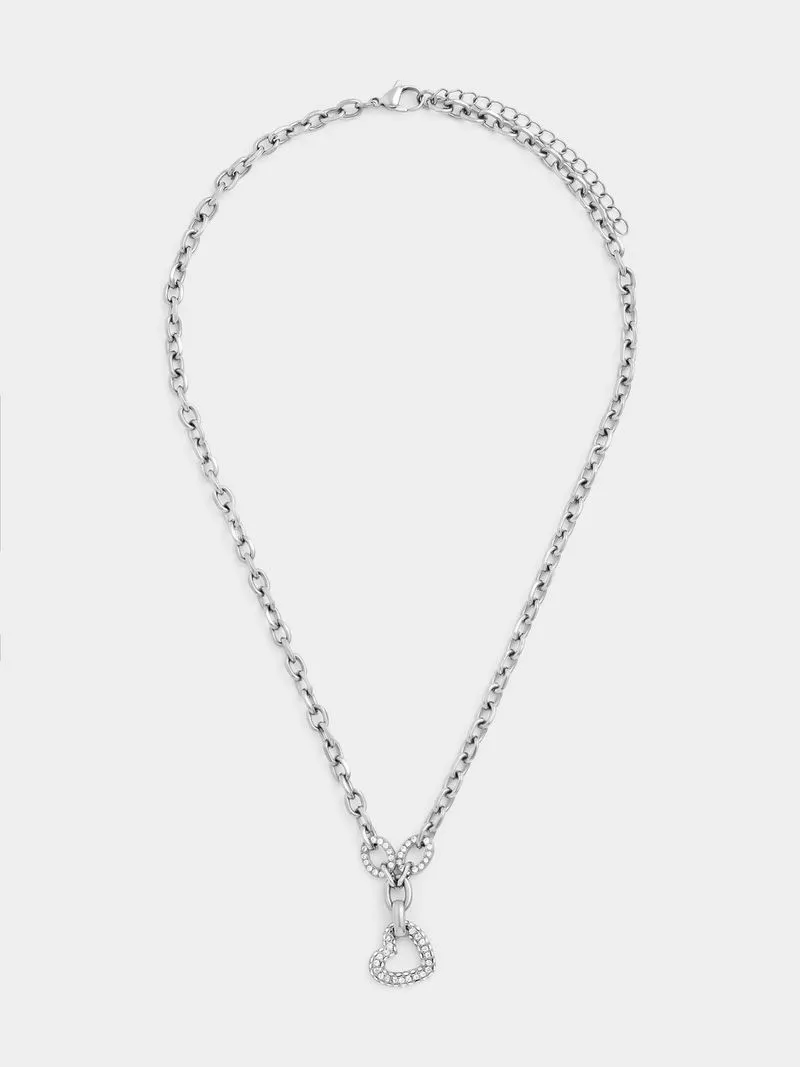 Tempo Jewellery Stainless Steel Cubic Zirconia Open Heart Anchor Necklace