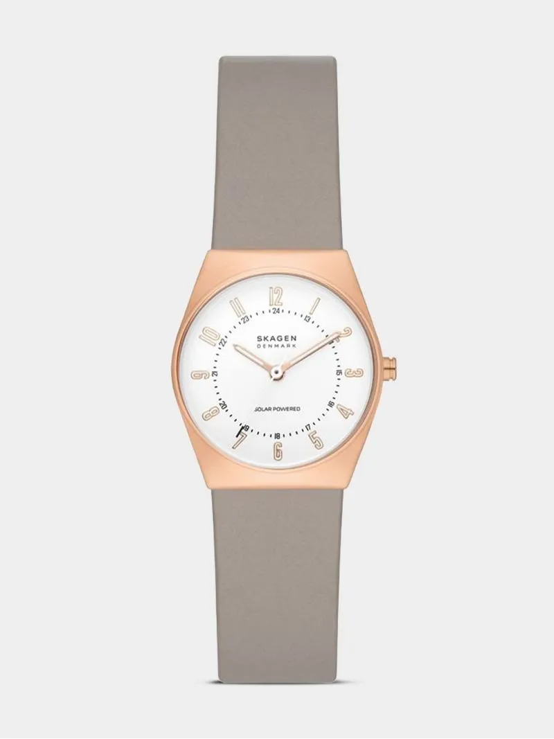 Skagen Women's Grenen Lille Solar Powered Stainless Steel and Grey Leather Watch