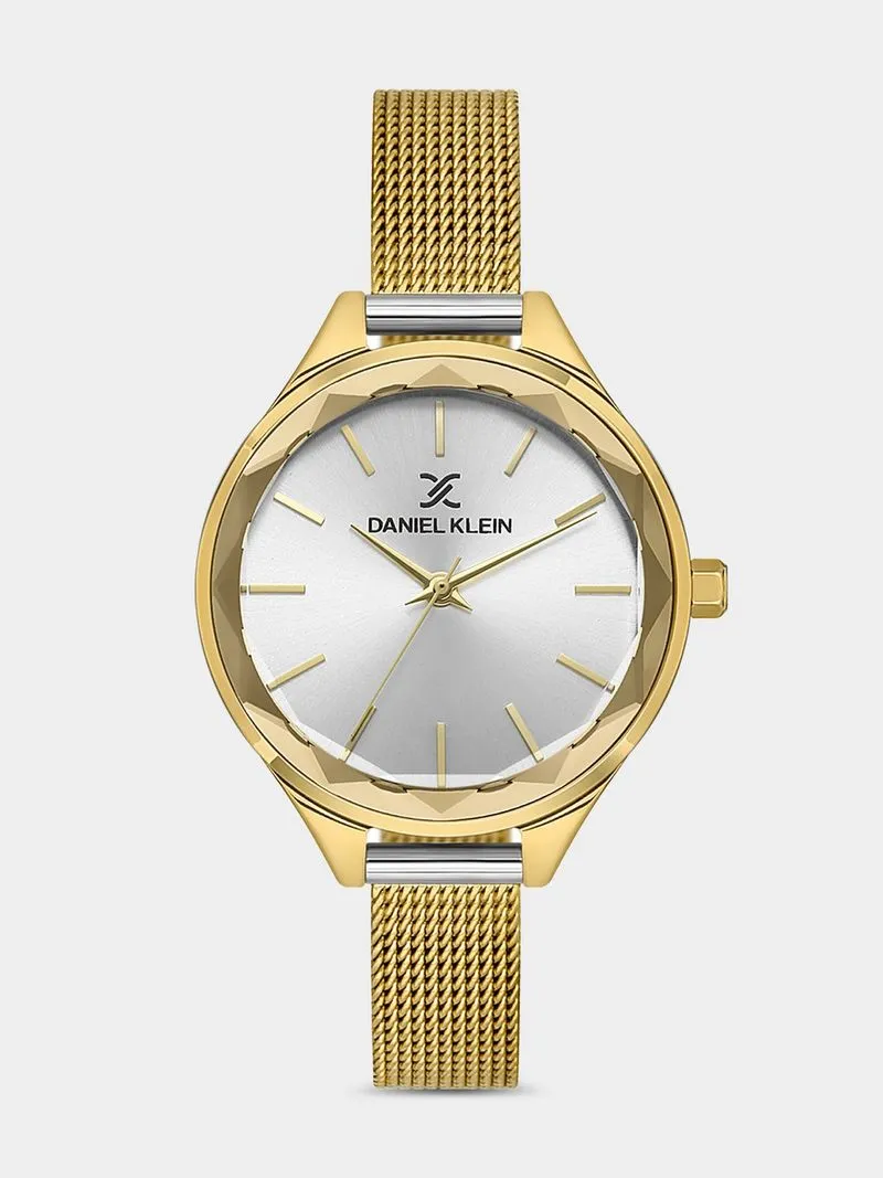 Daniel Klein Gold Plated White Dial Mesh Watch