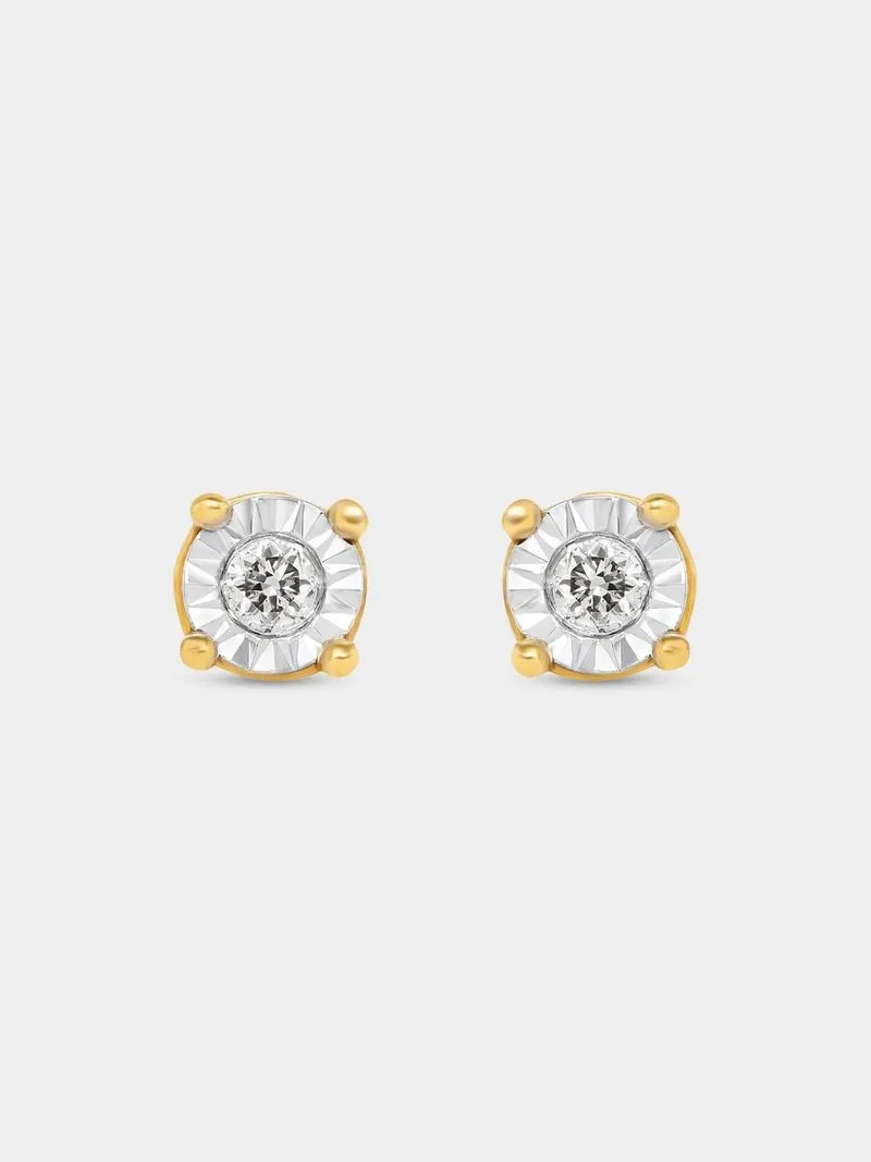 Yellow Gold Diamond Illusion Solitaire Stud Earrings