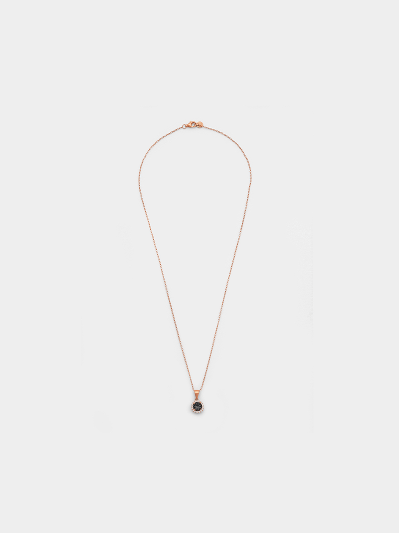 Rose Plated Sterling Silver Black Cubic Zirconia Halo Pendant