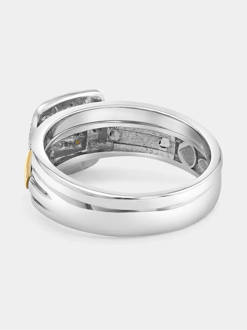 Yellow Gold & Sterling Silver Diamond & Created Sapphire Cushion Halo Twinset Ring