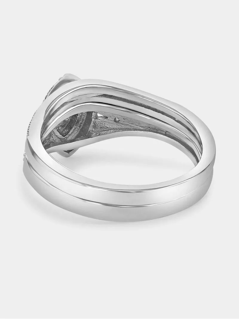 Sterling Silver Diamond & Created Sapphire Marquise Halo Twinset Ring