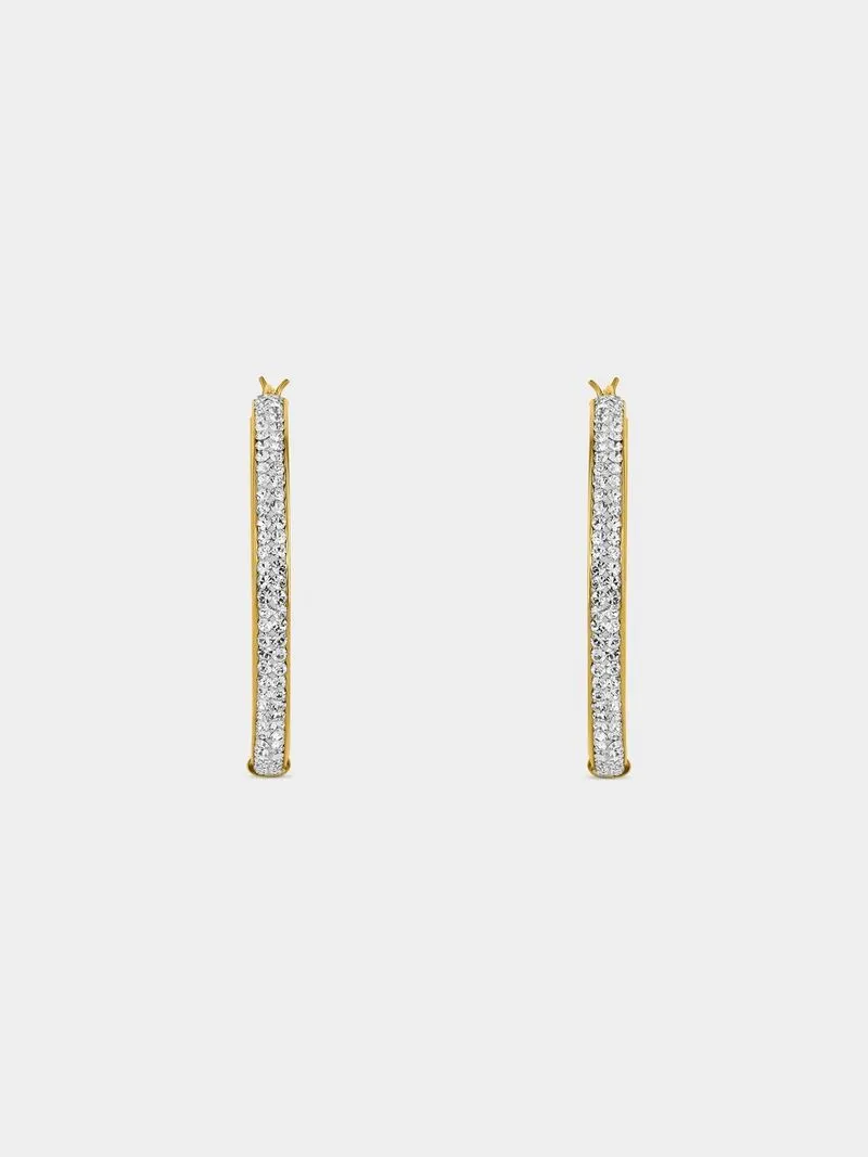 Yellow Gold & Sterling Silver Crystal Hoop Earrings