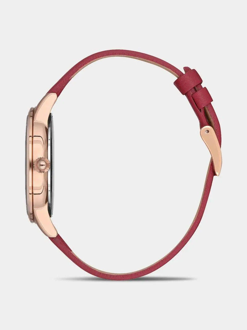 Daniel Klein Rose Plated Silver Tone Dial Red Leather Watch