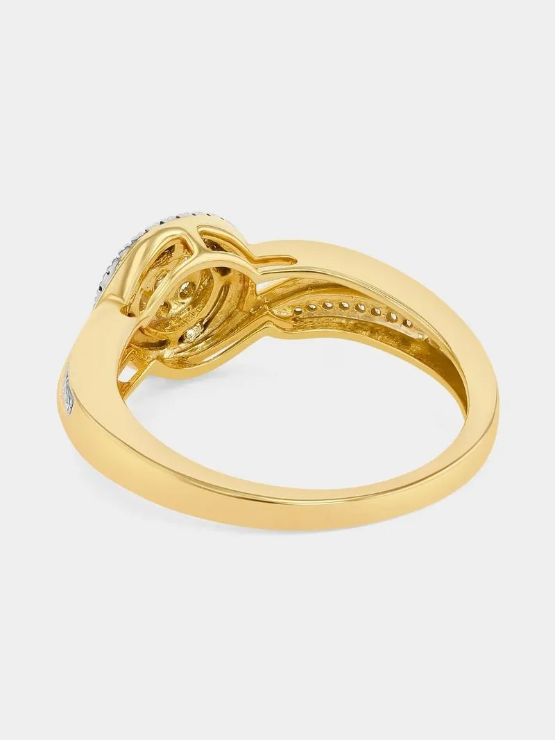 Yellow Gold 0.25ct Diamond Round Bezel Halo Ring