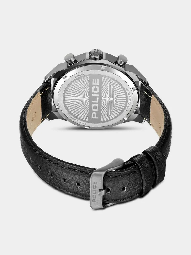 Police Rangy Gunmetal Plated Black Dial Black Leather Watch