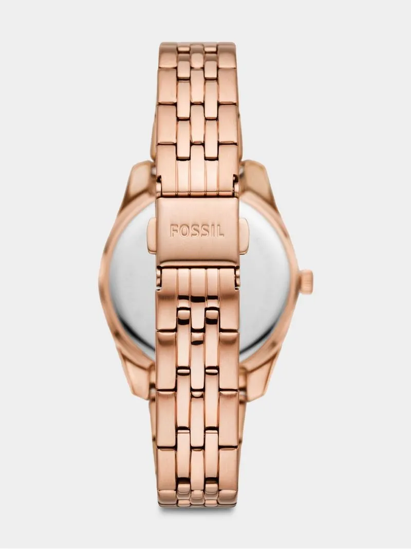 Fossil Scarlette Brown Dial Rose Plated Stainless Steel Bracelet Watch